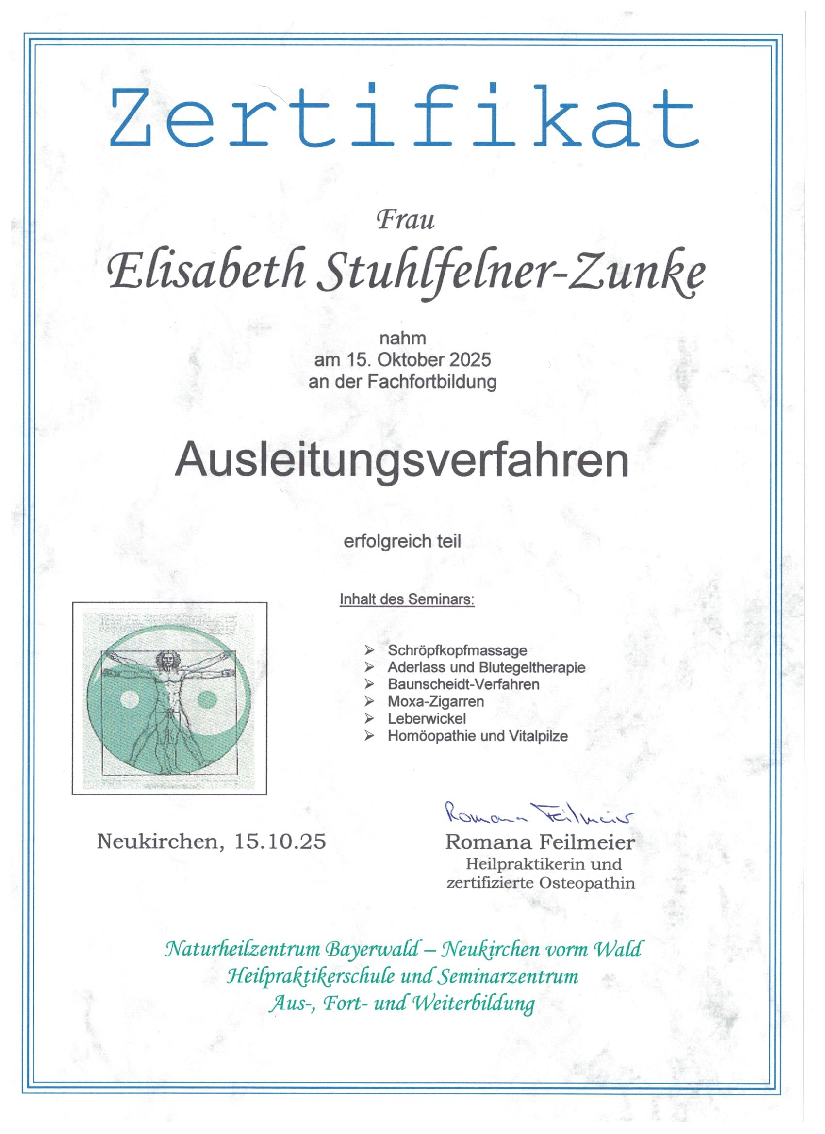 Ausleitungsverfahren Fachfortbildung Zertifikat - Naturheilzentrum Bayerwald