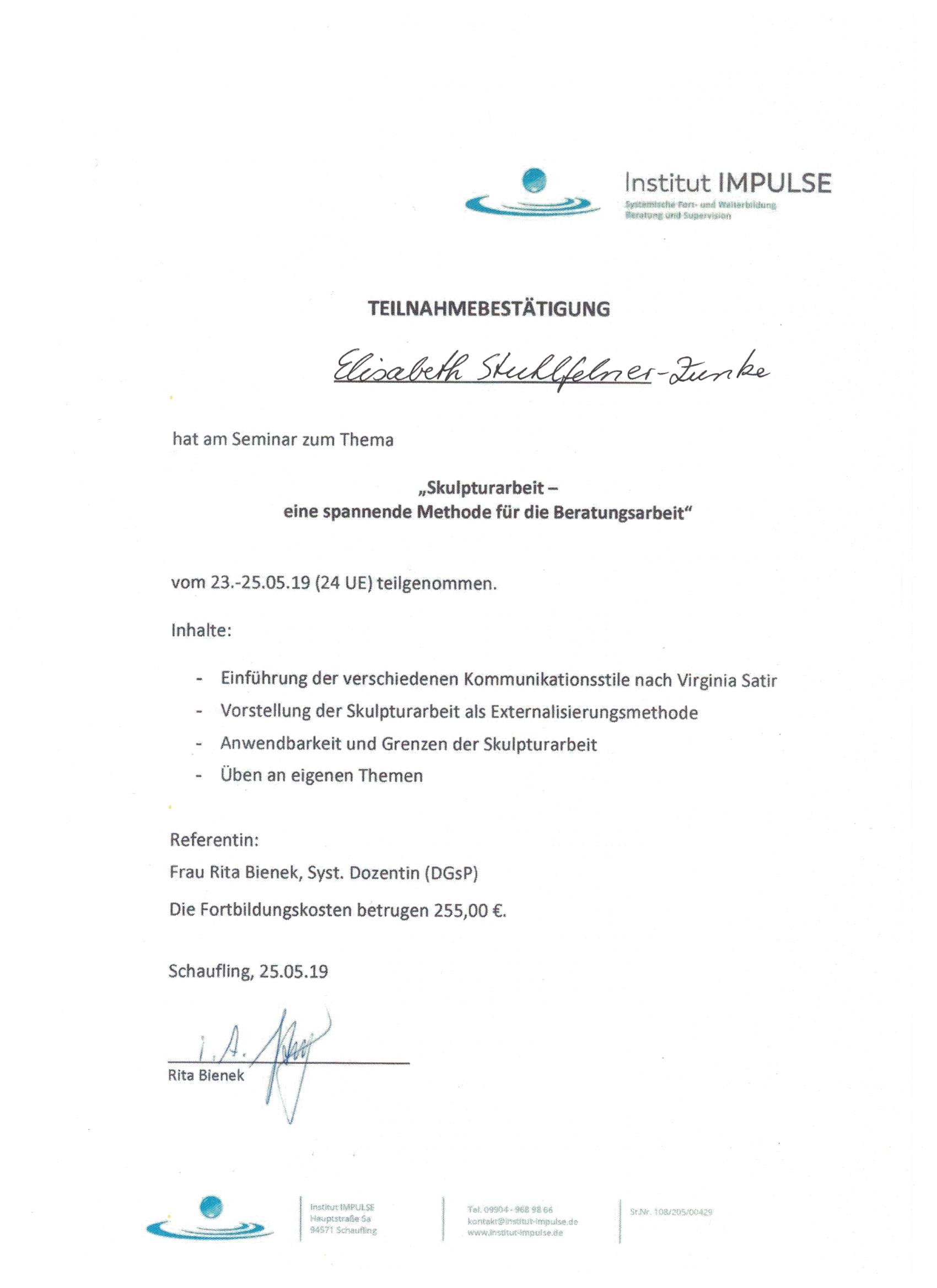 Skulpturarbeit - Beratungsmethode Zertifikat